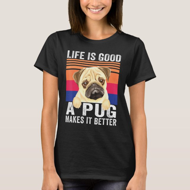 Camiseta Pugs Tornam Sua Vida Boa Vintage (Frente)