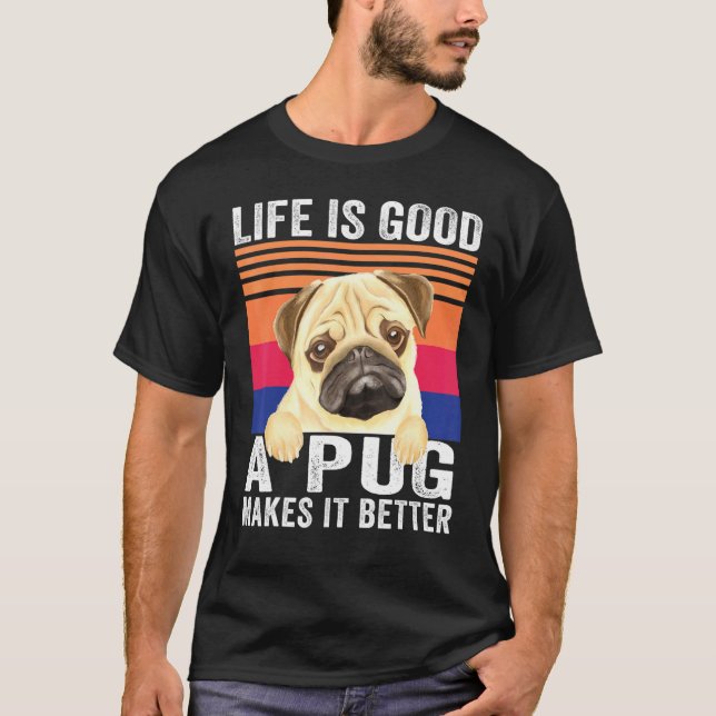 Camiseta Pugs Tornam Sua Vida Boa Vintage (Frente)