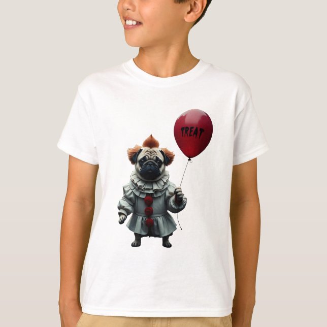 Camiseta Pugwise the Clown – Funny Halloween Pug (Frente)