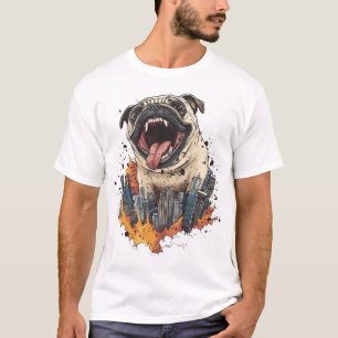 Camiseta Pugzilla Ataca � Cachorro Monstro Engraçado