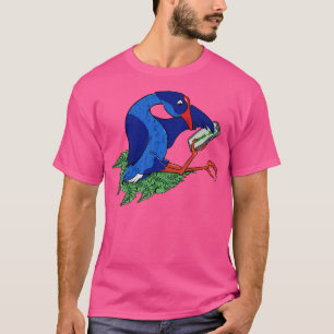 Camiseta Pukeko usando telefone celular