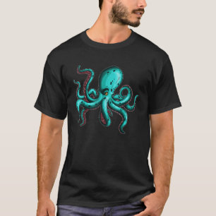 Camiseta Pula Azul Turquesa Octopus Água Criaturas Marítima