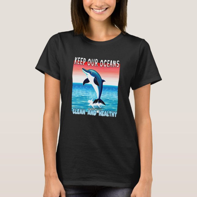 Camiseta Pulando Golfinho mantém nossos oceanos limpos e sa (Frente)