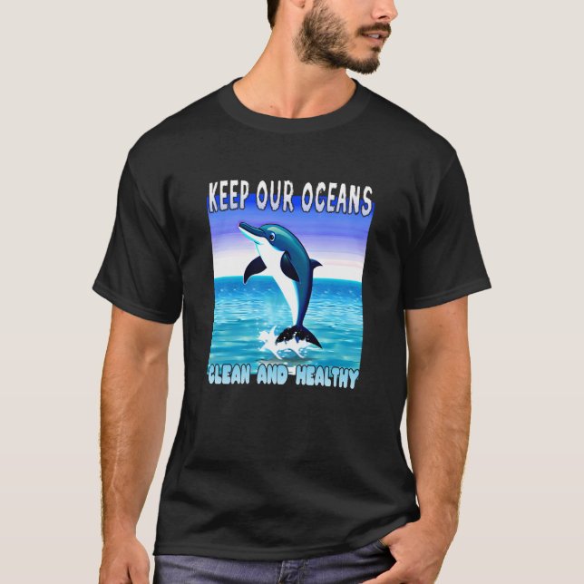 Camiseta Pulando Golfinho mantém nossos oceanos limpos e sa (Frente)