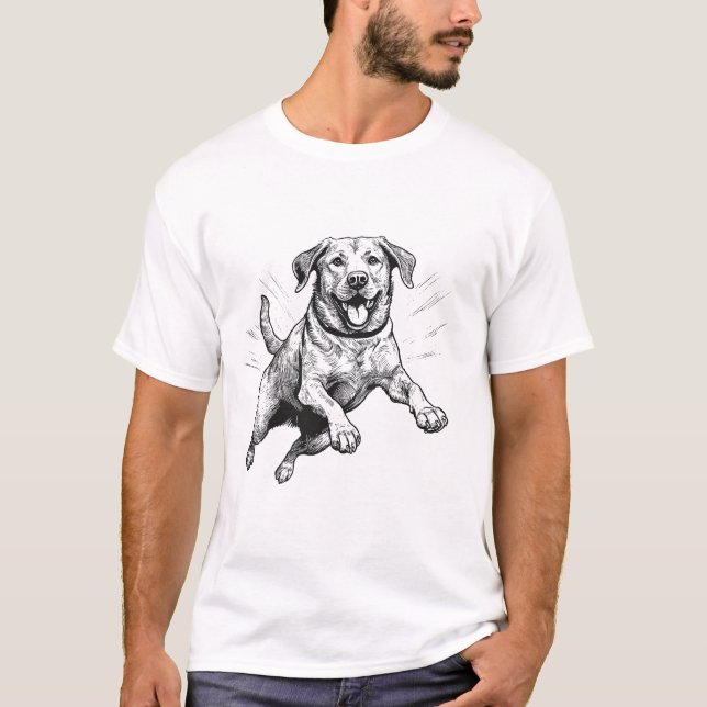 Camiseta Pulando preto e branco Retriever (Frente)