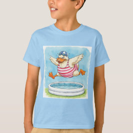 Camiseta Pule na Piscina, Pato em um maiô com risca