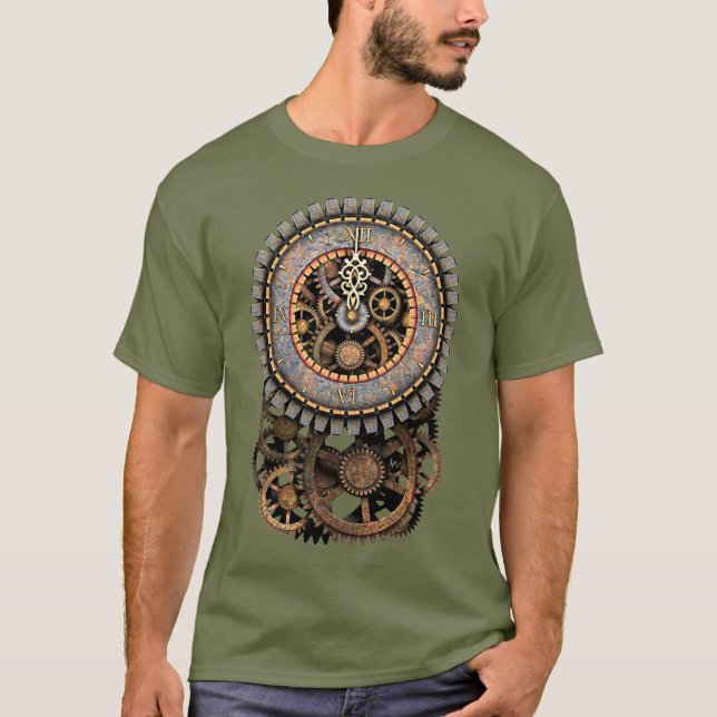 Camiseta Pulso de disparo e engrenagens de Steampunk (Frente)