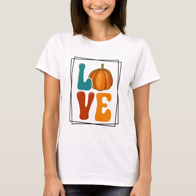Camiseta Pumpkin AMOR Queda Mulheres do outono (Frente)