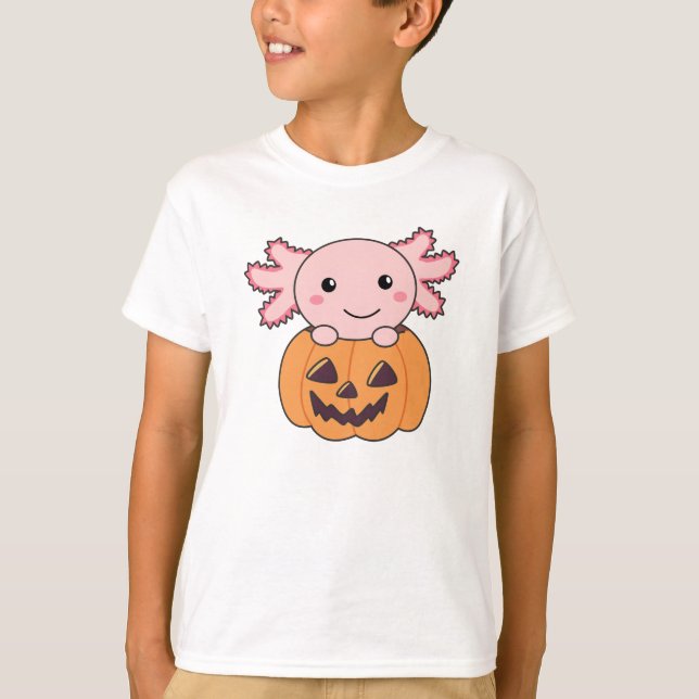 Camiseta Pumpkin Axolotl Amava Animais Doce Para O Hallowee (Frente)