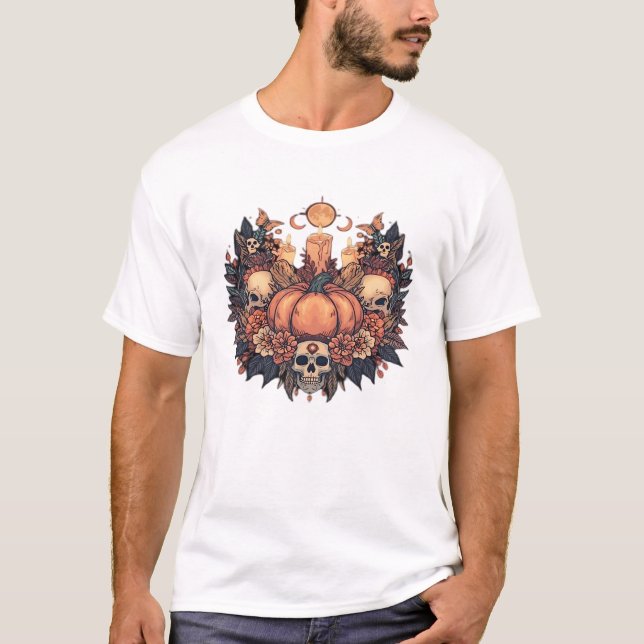 Camiseta Pumpkin Bloom � Luz de Velas de Outono e Dano Flor (Frente)