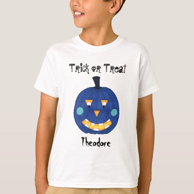 Camiseta Pumpkin Blue Jack O Lantern Trick ou Treino (Frente)