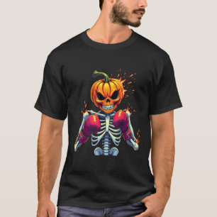 Camiseta Pumpkin Cabeça Esqueleto Boxando Halloween Luta Sp