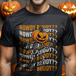 Camiseta Pumpkin Cabeça Esqueleto Howdy Budeen Engraçado