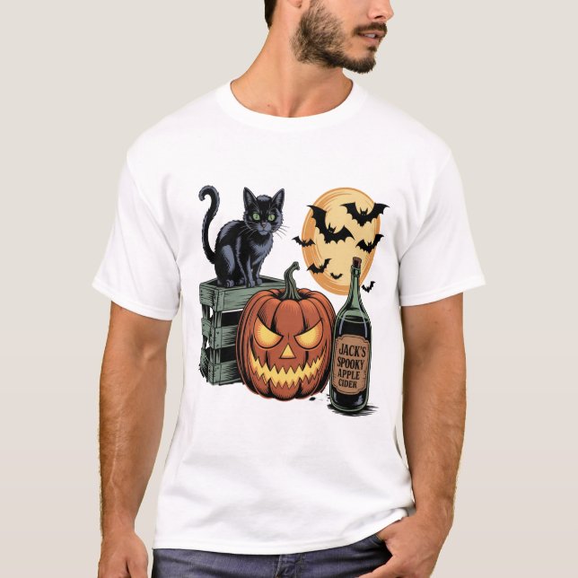 Camiseta Pumpkin Cat Beer Halloween (Frente)