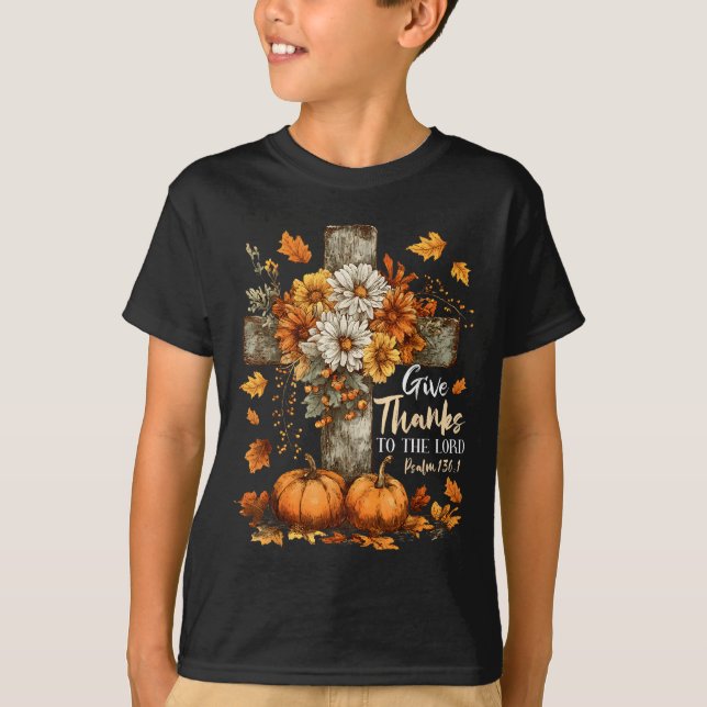Camiseta Pumpkin Christian Give Thanks To The Lord Floral F (Frente)