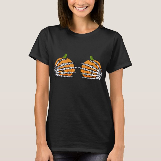 Camiseta Pumpkin Com Mãos De Esqueleto Halloween (Frente)