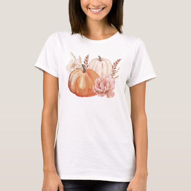 Camiseta Pumpkin de Aquarela de outono (Frente)