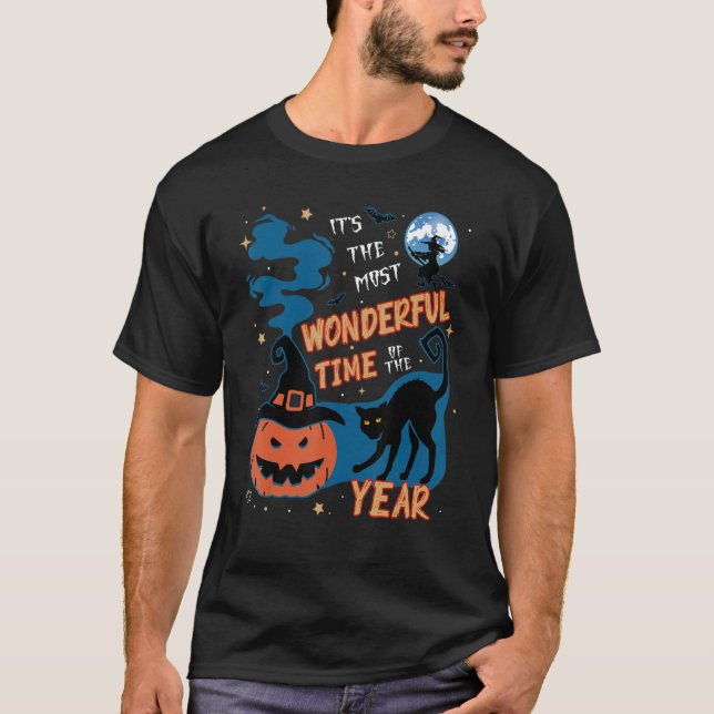 Camiseta Pumpkin De Chapéu De Bruxa E Halloween De Gato Neg (Frente)