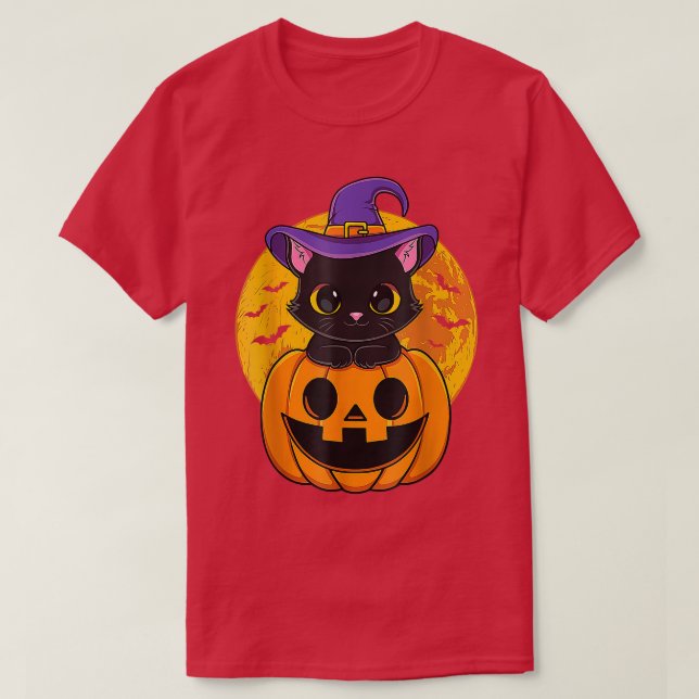Camiseta Pumpkin De Chapéu De Bruxa Negra De Halloween Para (Frente do Design)