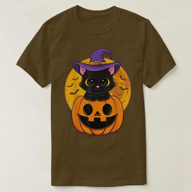 Camiseta Pumpkin De Chapéu De Bruxa Negra De Halloween Para (Frente do Design)