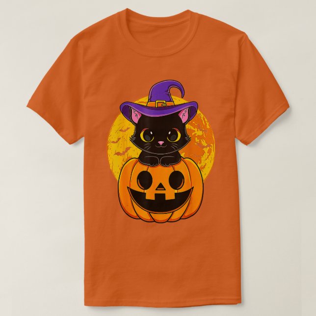 Camiseta Pumpkin De Chapéu De Bruxa Negra De Halloween Para (Frente do Design)