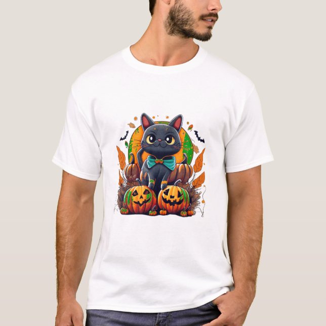 Camiseta Pumpkin de Costume de Gato Halloween (Frente)