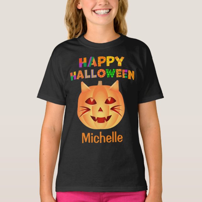 Camiseta Pumpkin de Gato Halloween (Frente)