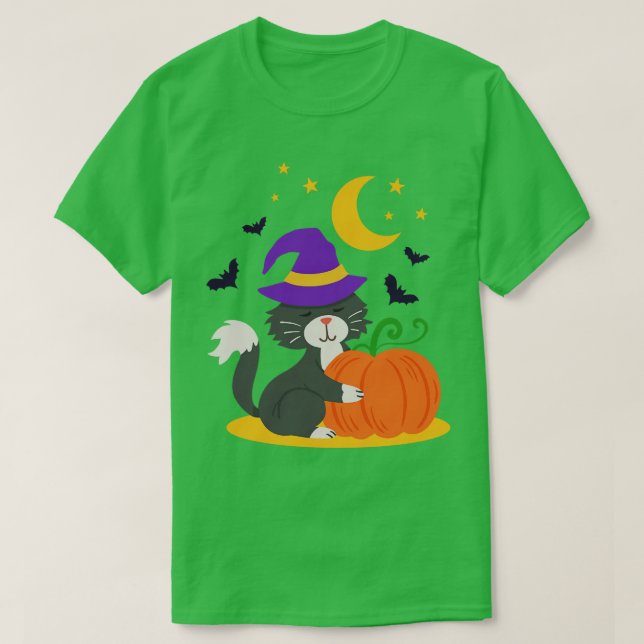 Camiseta Pumpkin de Gato Halloween (Frente do Design)