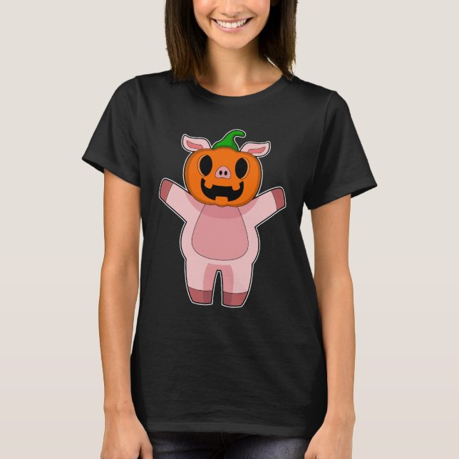 Camiseta Pumpkin do porco Halloween (Frente)