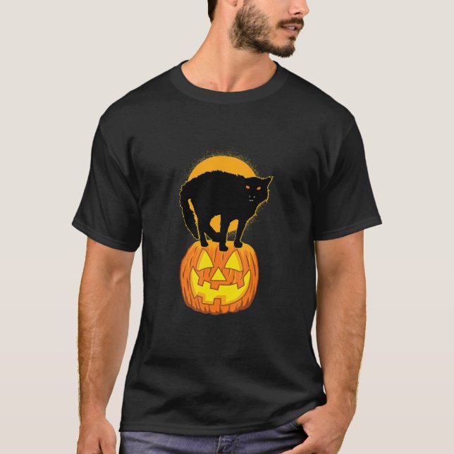 Camiseta Pumpkin e Black Cat Halloween Assustados (Frente)