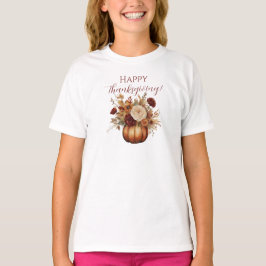 Camiseta Pumpkin e Flores de Aquarela de Ação de Graças