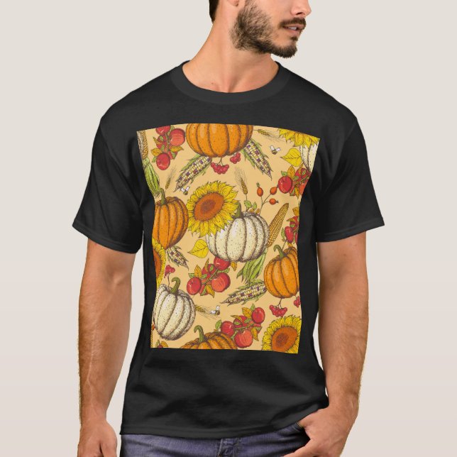 Camiseta Pumpkin e Maple Deixa o padrão. (Frente)