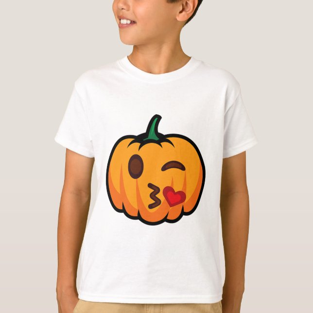 Camiseta Pumpkin Emoji One Eye Aberto Piscar os olhos Blow  (Frente)