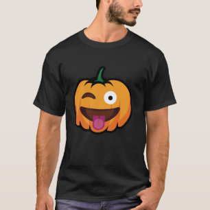 Camiseta Pumpkin Emoji One Eye Piscar os olhos Tongue Out B