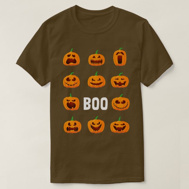 Camiseta Pumpkin Face Boo Preguiçoso Halloween Figurume Jac (Frente do Design)