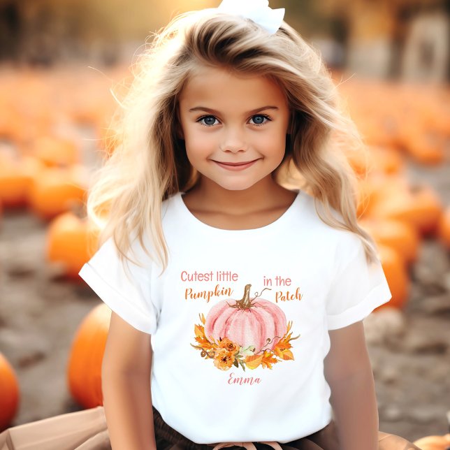 Camiseta Pumpkin Fall Name Pink (Cutest Little Pumpkin Fall Name Pink Toddler T-shirt)