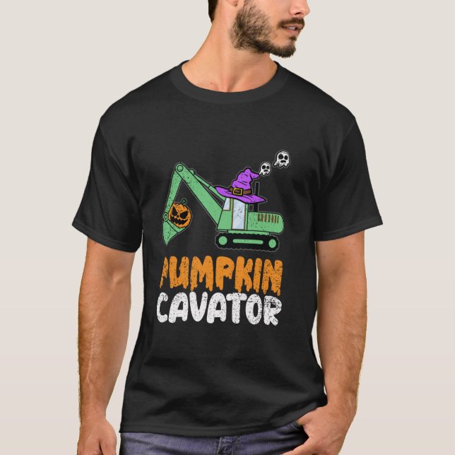 Camiseta Pumpkin Halloween Design Funny Witch Ghost Excavat (Frente)