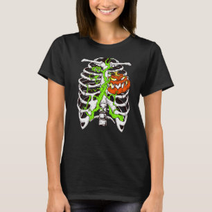 Camiseta Pumpkin Heart Fan Skeleton Chest Costume Carneval