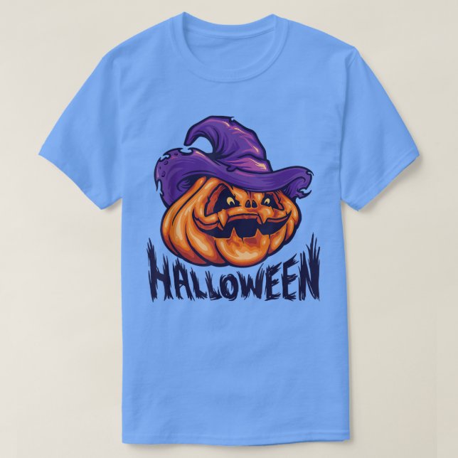 Camiseta Pumpkin Jack O' Lantern Face, Evil Smile, Hallowee (Frente do Design)