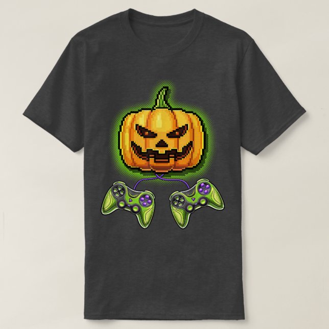 Camiseta Pumpkin Jack-O-Lantern Video Game Controller Hallo (Frente do Design)