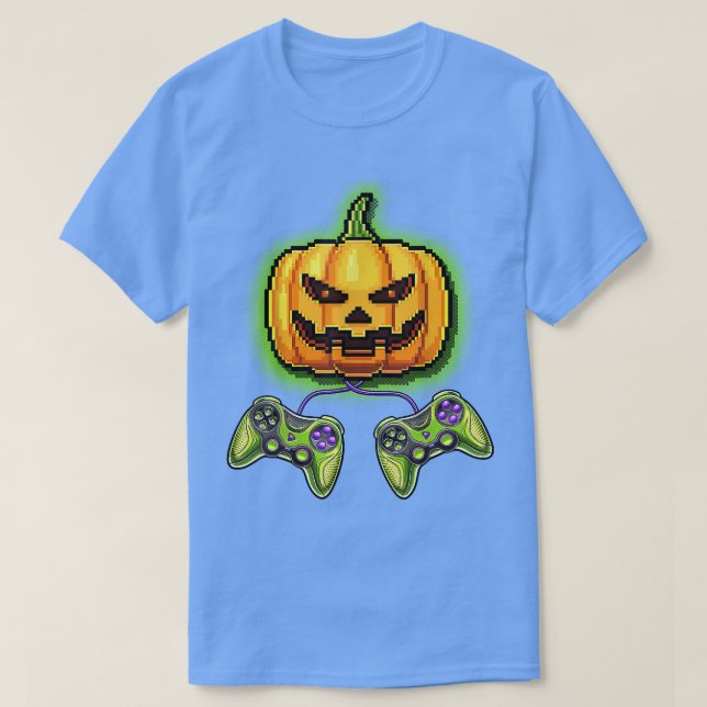 Camiseta Pumpkin Jack-O-Lanterna Controladora de Vídeo Jogo (Frente do Design)