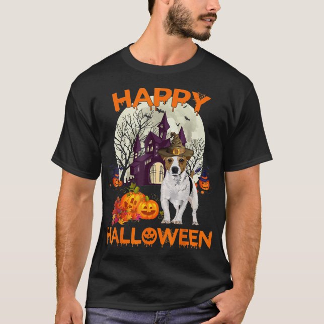 Camiseta Pumpkin Jack Russell Terrier Happy Halloween Cão G (Frente)