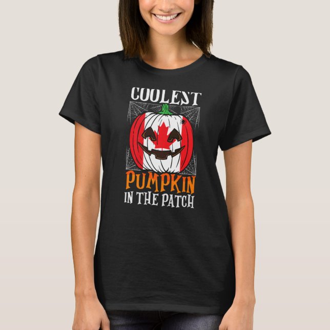 Camiseta Pumpkin Mais Fresco No Patch Canadian Flag Jack Ou (Frente)