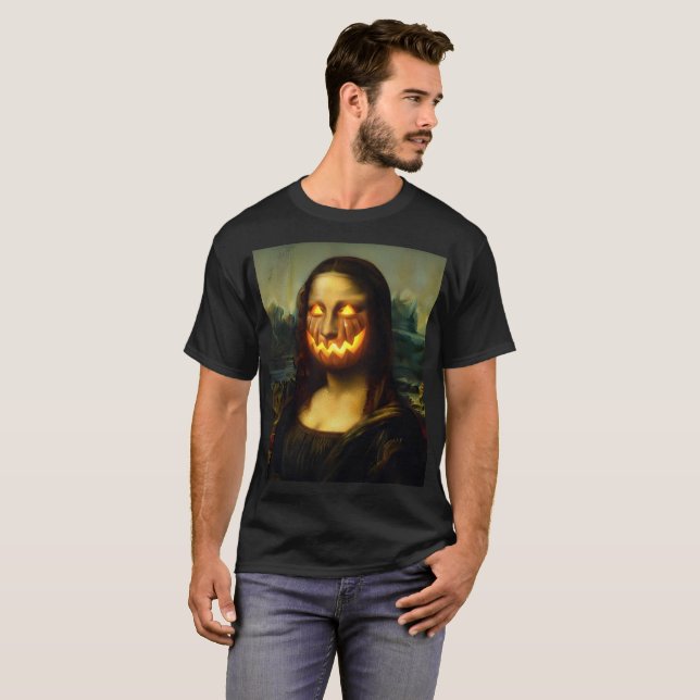 Camiseta Pumpkin Mona Lisa | Dia de as Bruxas engraçado Par (Frente Completa)