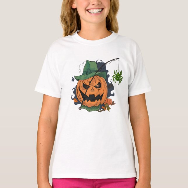 Camiseta Pumpkin Pescador Dia de as Bruxas engraçado de pes (Frente)