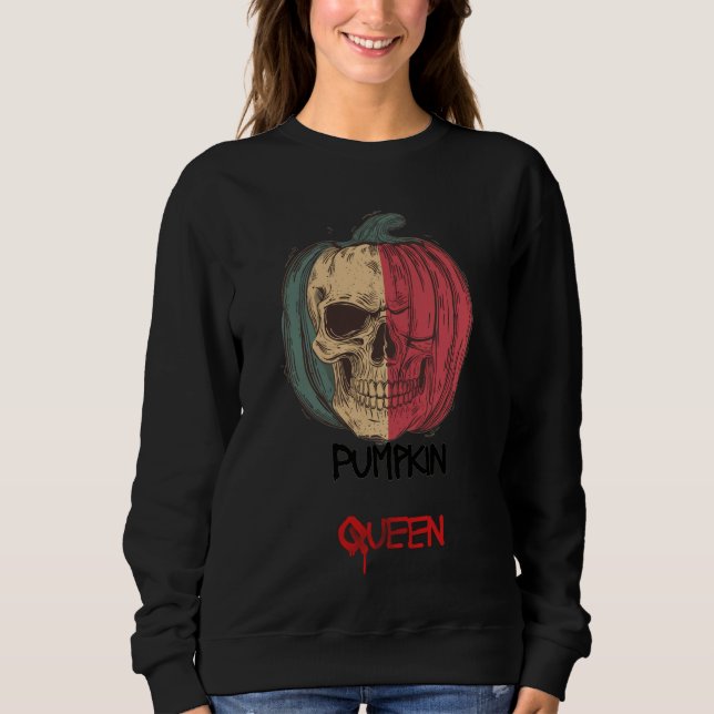 Camiseta Pumpkin Queen Halloween Sweatshirt • Spooky Vibes (Frente)