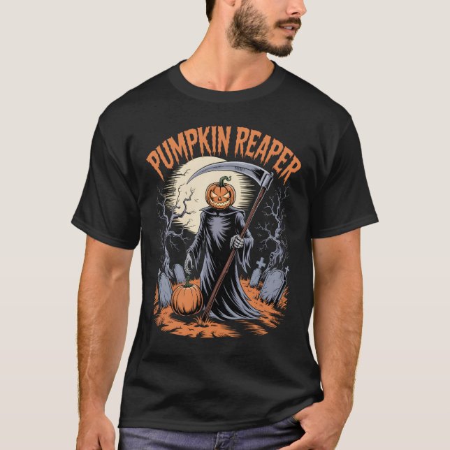 Camiseta Pumpkin Reaper Gothic Halloween Spooky Pumpkin (Frente)
