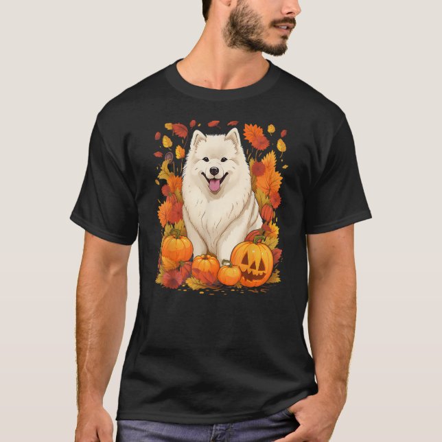 Camiseta Pumpkin Samoyed Dog Halloween Thanksgiving (Frente)