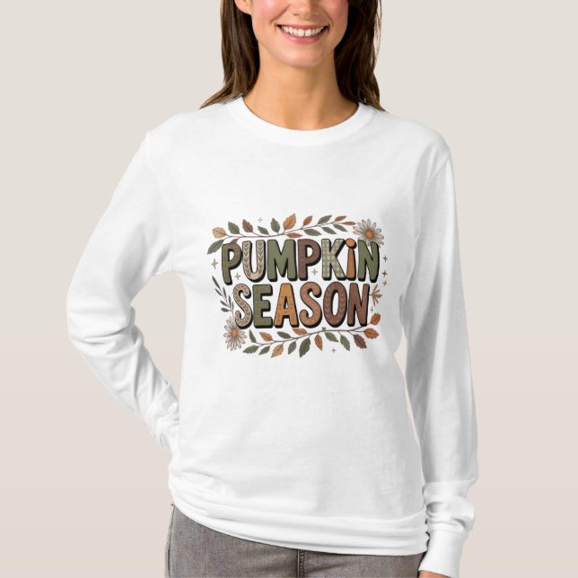 Camiseta Pumpkin Season – Earthy Leaves Aesthetic (Frente)