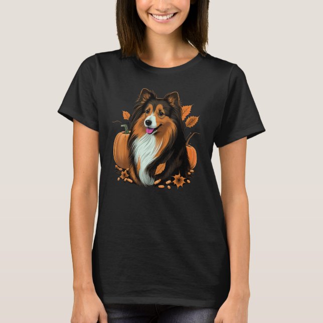 Camiseta Pumpkin Shetland Sheepdog costume on Sheltie Hallo (Frente)